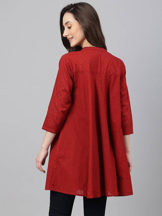 Maroon Dobby Cotton Solid A-Line Tunic