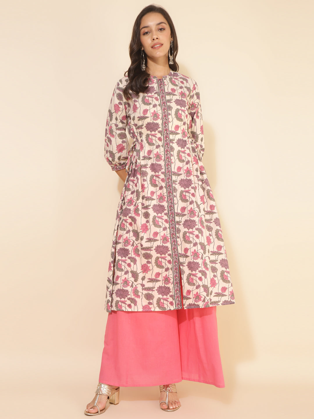 Multicolor Cotton Floral Printed A-Line Kurta