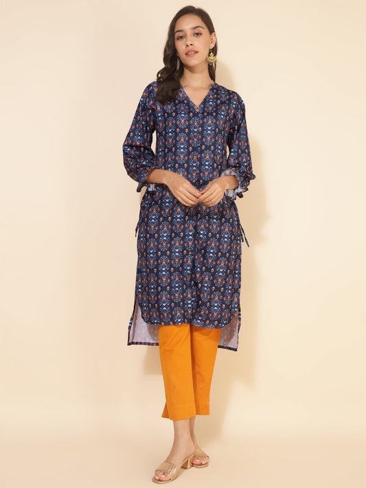 Dark Blue Moss Digital Printed Straight Kurta